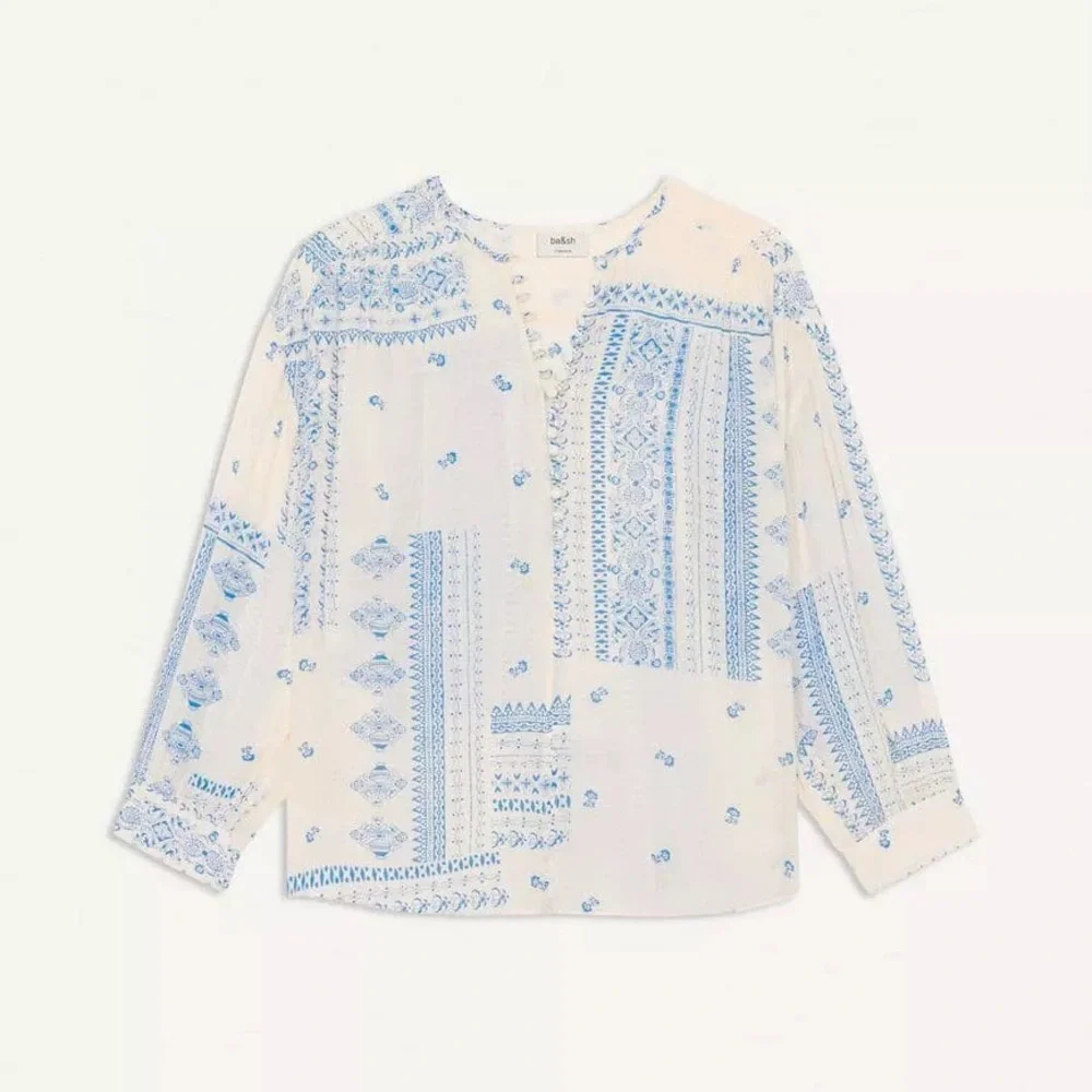 ba&sh Cream Blouse with Blue Floral Print - Picture 11 of 16